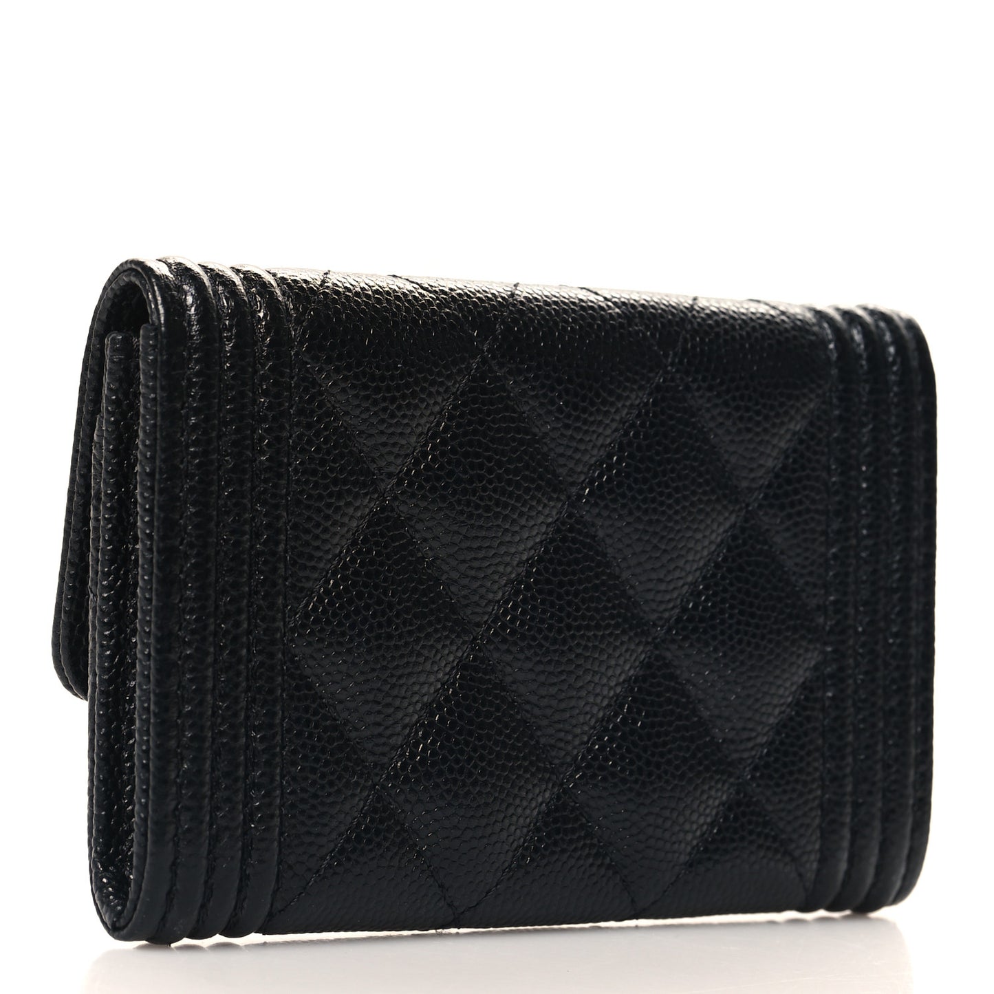 Caviar Quilted Boy Flap Card Holder Black