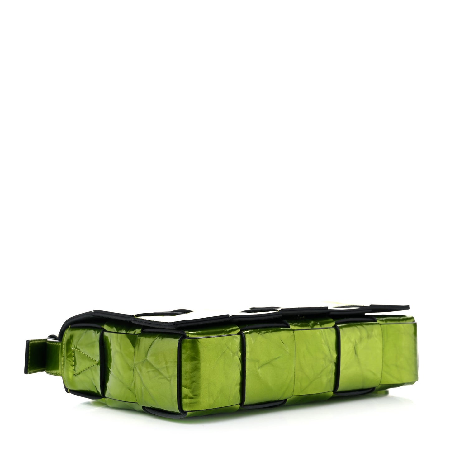 Metallic Crushed Calfskin Maxi Intrecciato Cassette Crossbody Bag Chlorophyll
