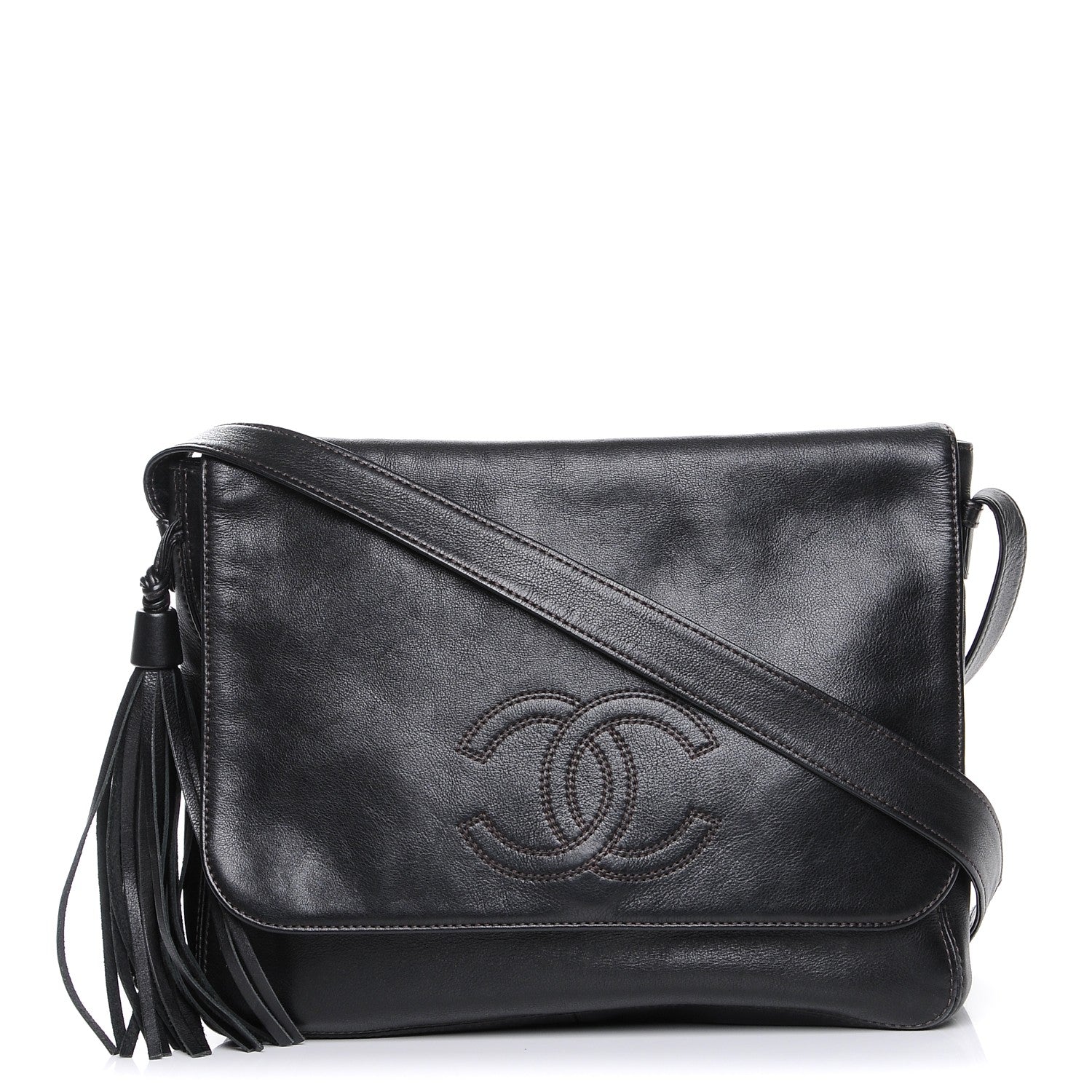 Chanel Lambskin CC Tassel Shoulder Flap Bag Black 1 of 7