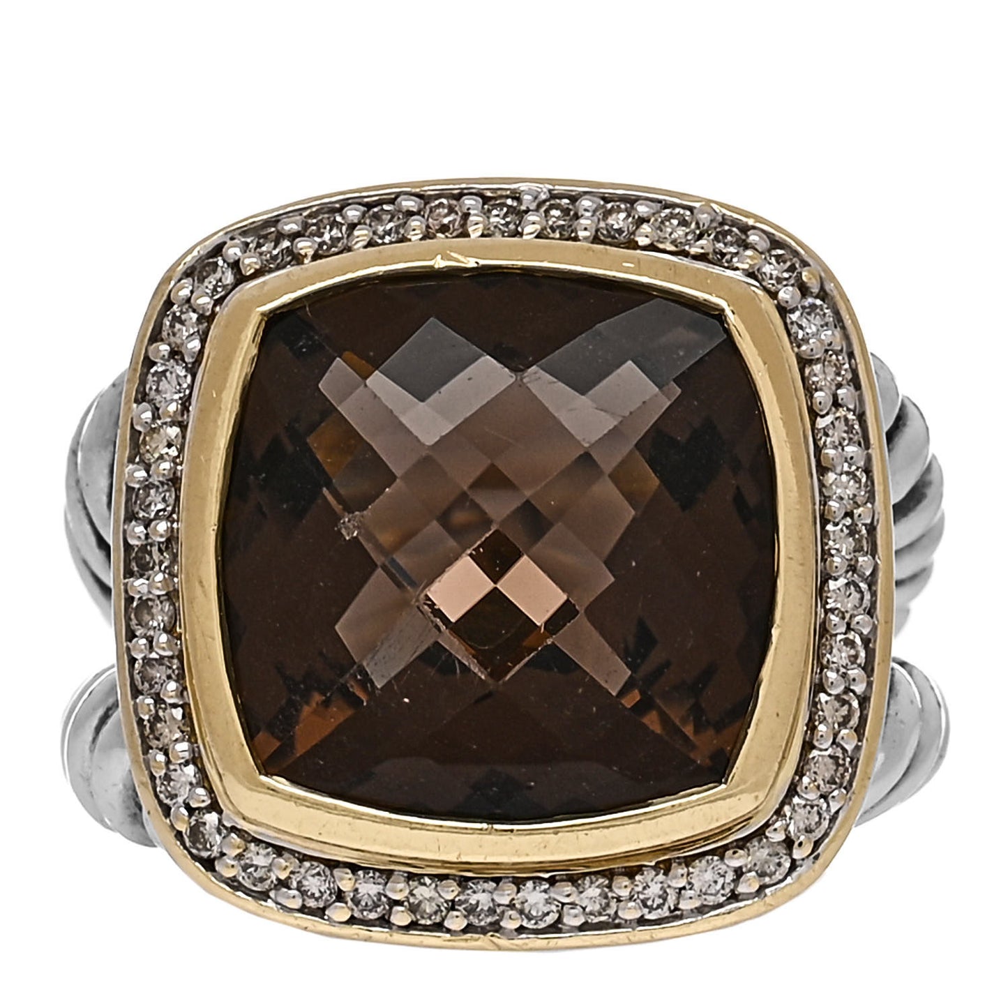 Sterling Silver 18K Yellow Gold Diamond Smoky Quartz 14mm Albion Ring 51 5.75