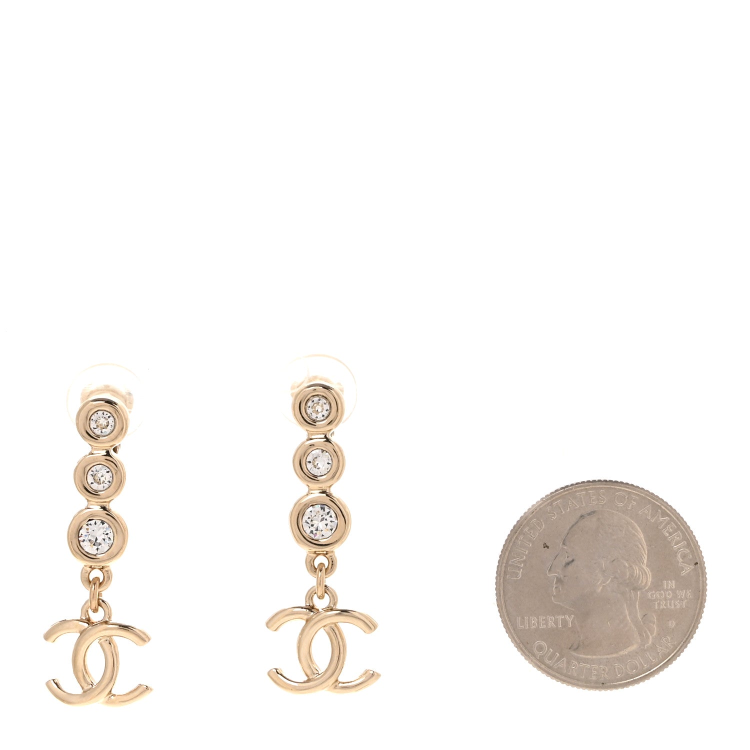 Chanel Crystal CC Drop Clip On Earrings Gold 2 of 5