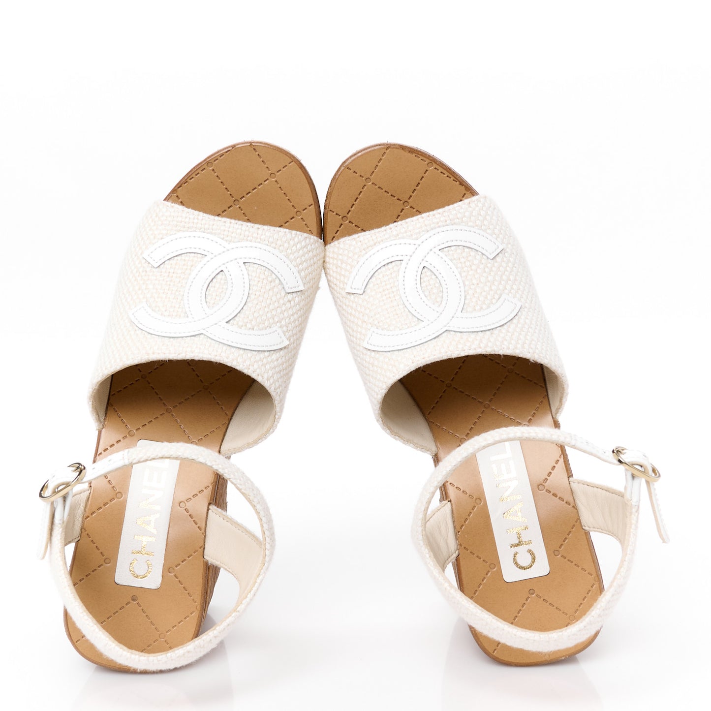 Fabric Patent Calfskin Platform Wedge Sandals 37 Ivory White
