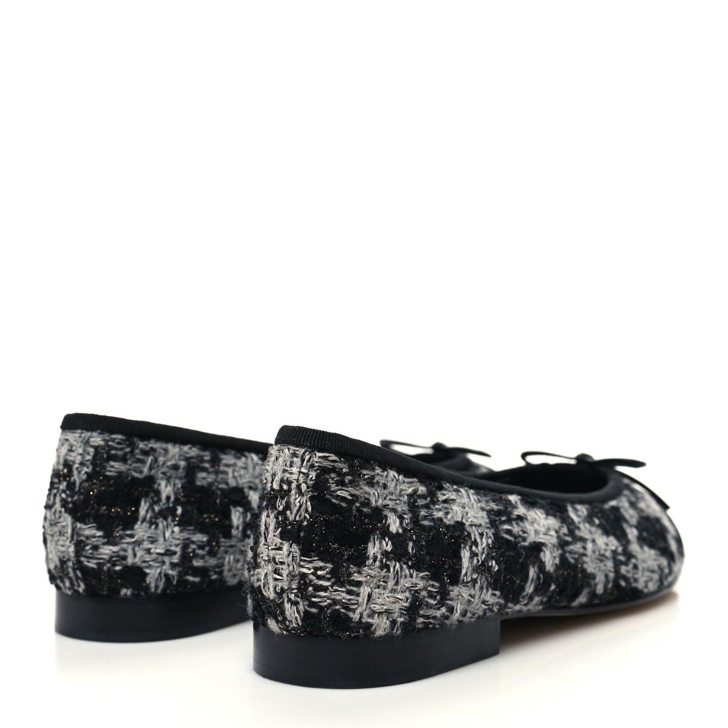 Tweed Grosgrain Cap Toe Ballerina Flats 38 Black White