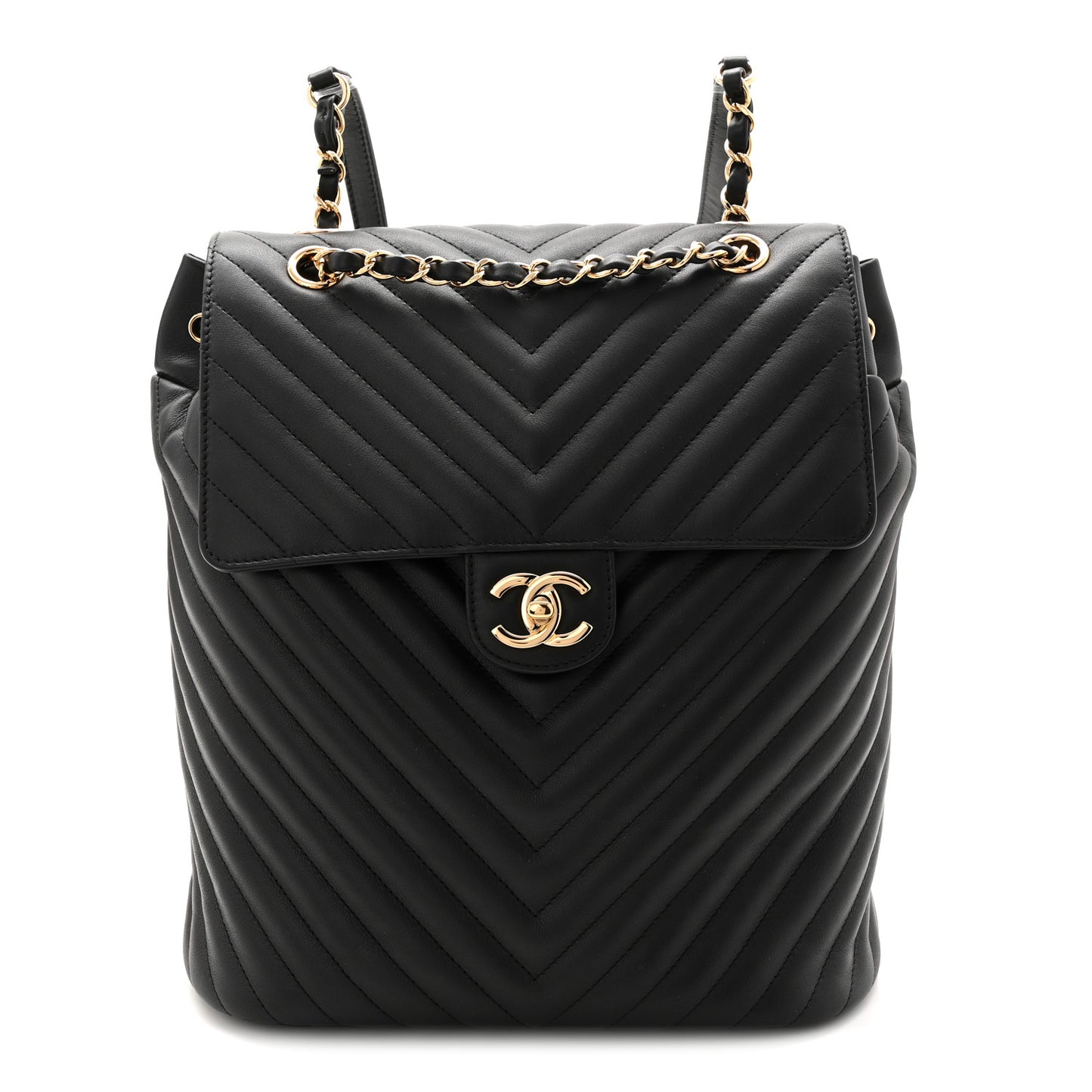 Calfskin Chevron Quilted Large Urban Spirit Backpack Black