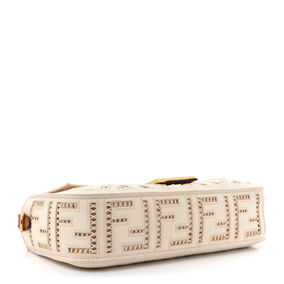 Fendi Canvas Cuoio Agata FF Ajour Embroidered Baguette Grezzo Cuoio 4 of 10
