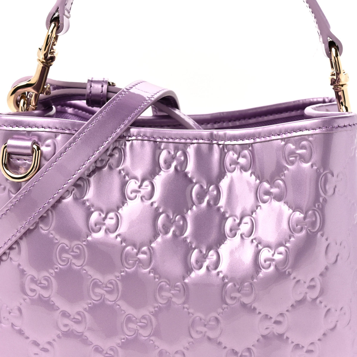 Gucci Patent GG Guccissima Emblem Small Bucket Bag Lilac Haz 7 of 9