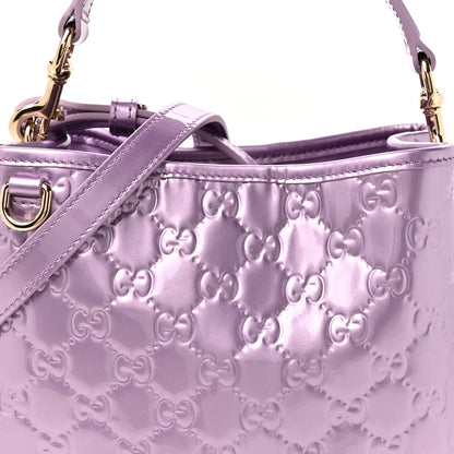 Gucci Patent GG Guccissima Emblem Small Bucket Bag Lilac Haz 7 of 9