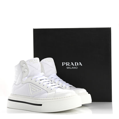 Prada Re-Nylon Gabardine Spazzolato Macro Quilted Triangle Logo Mens High Top 45mm Sneakers 8.5 White 10 of 10