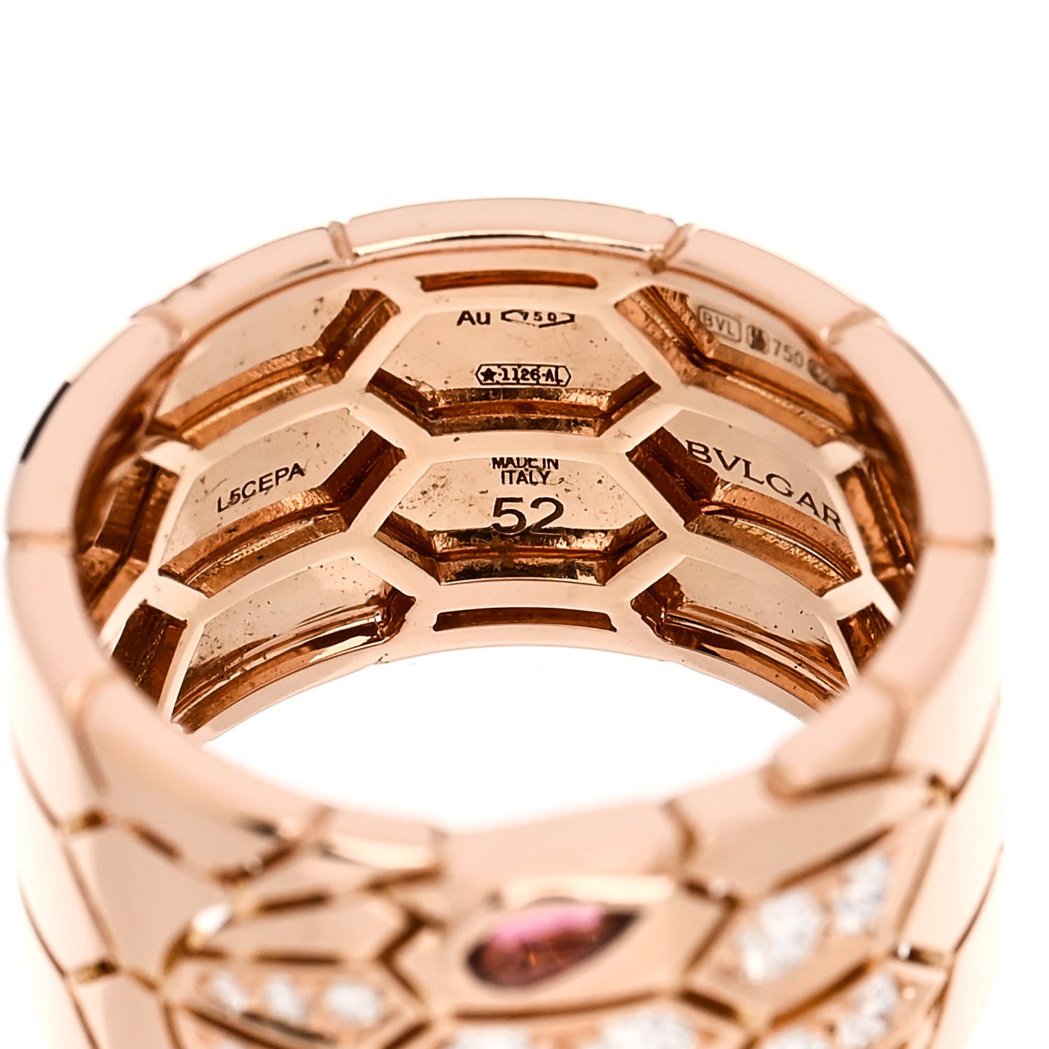 Bulgari 18K Rose Gold Diamond Rubellite Serpenti Seduttori Wide Ring 52 6 4 of 5