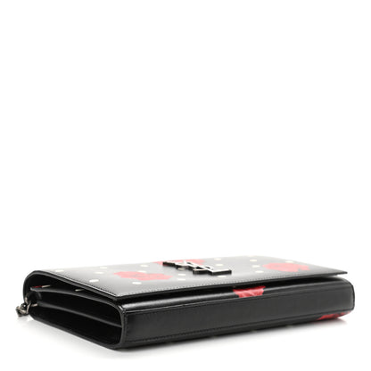 Saint Laurent Calfskin Polka Dot Floral Print Monogram Chain Wallet Black 3 of 9
