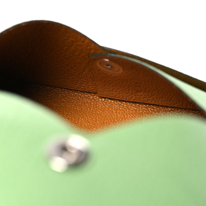 Hermes Chevre Mysore Verso Calvi Card Case Vert Criquet Caramel 6 of 12