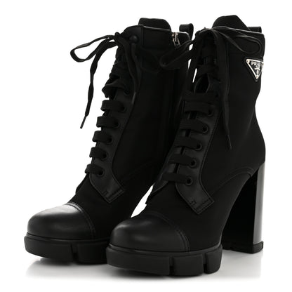 Prada Spazzolato Re-Nylon Metal Triangle Logo 110mm Ankle Boots 40 Black 4 of 12