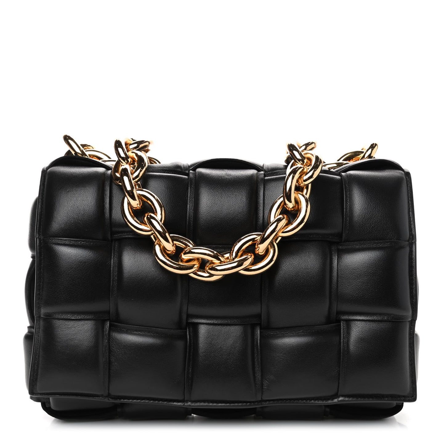 Lambskin Maxi Intreccio Padded Chain Cassette Crossbody Bag Black
