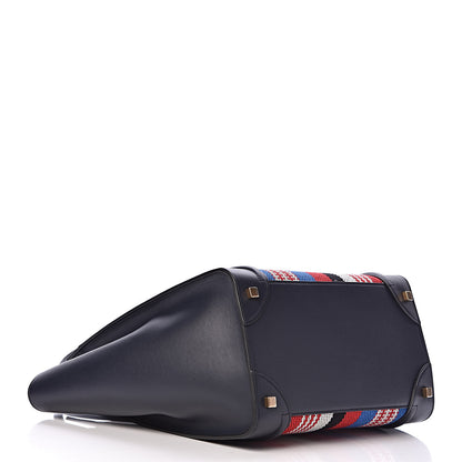 Celine Smooth Calfskin Striped Cotton Canvas Mini Luggage Navy Blue 4 of 11