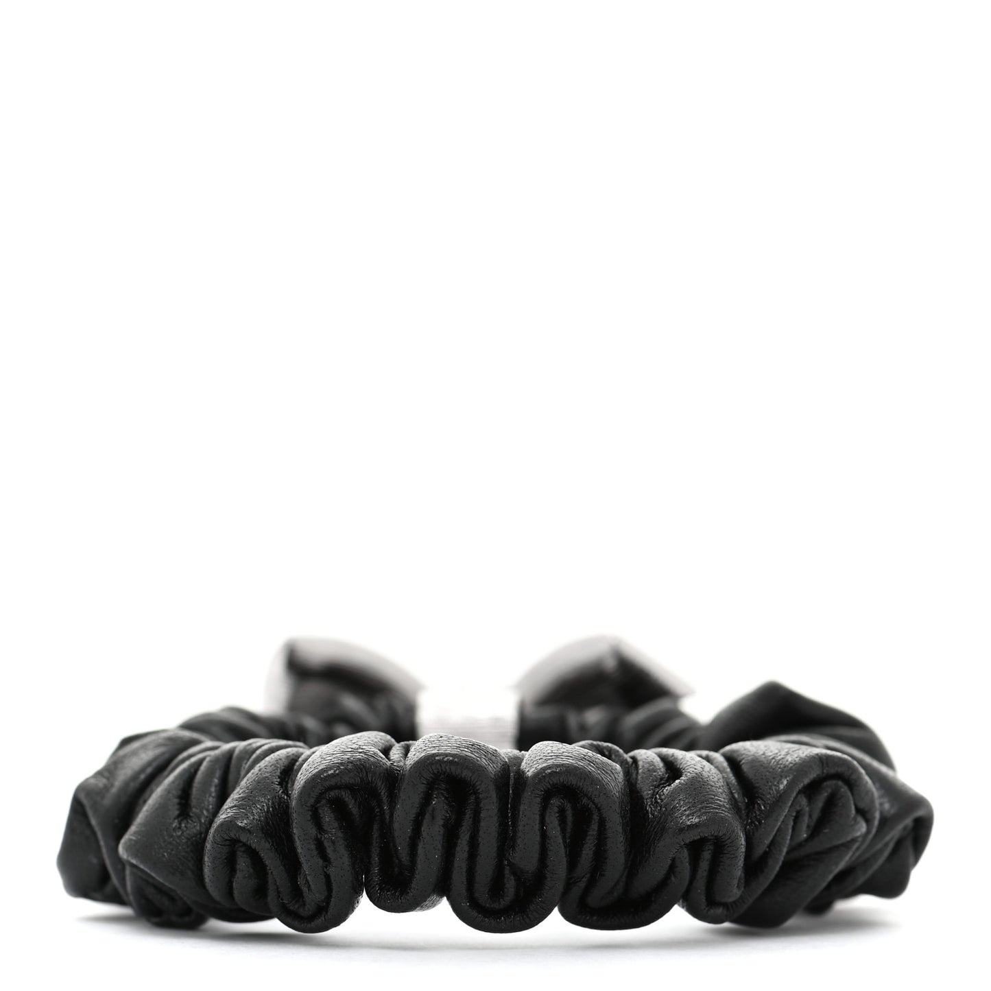 Lambskin Crystal Pearl CC Hair Scrunchie Black SIlver