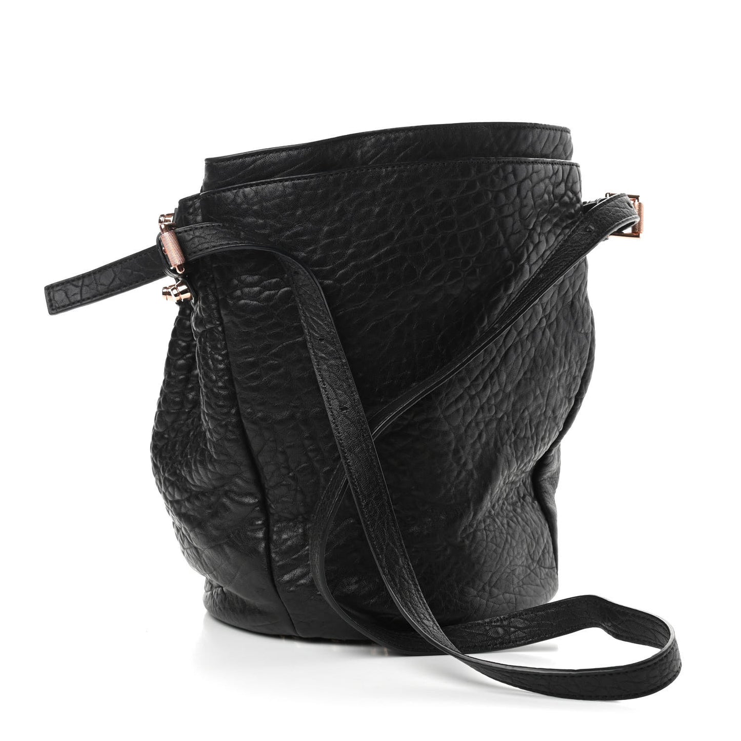 Pebbled Lambskin Diego Bucket Black Rose Gold Hardware