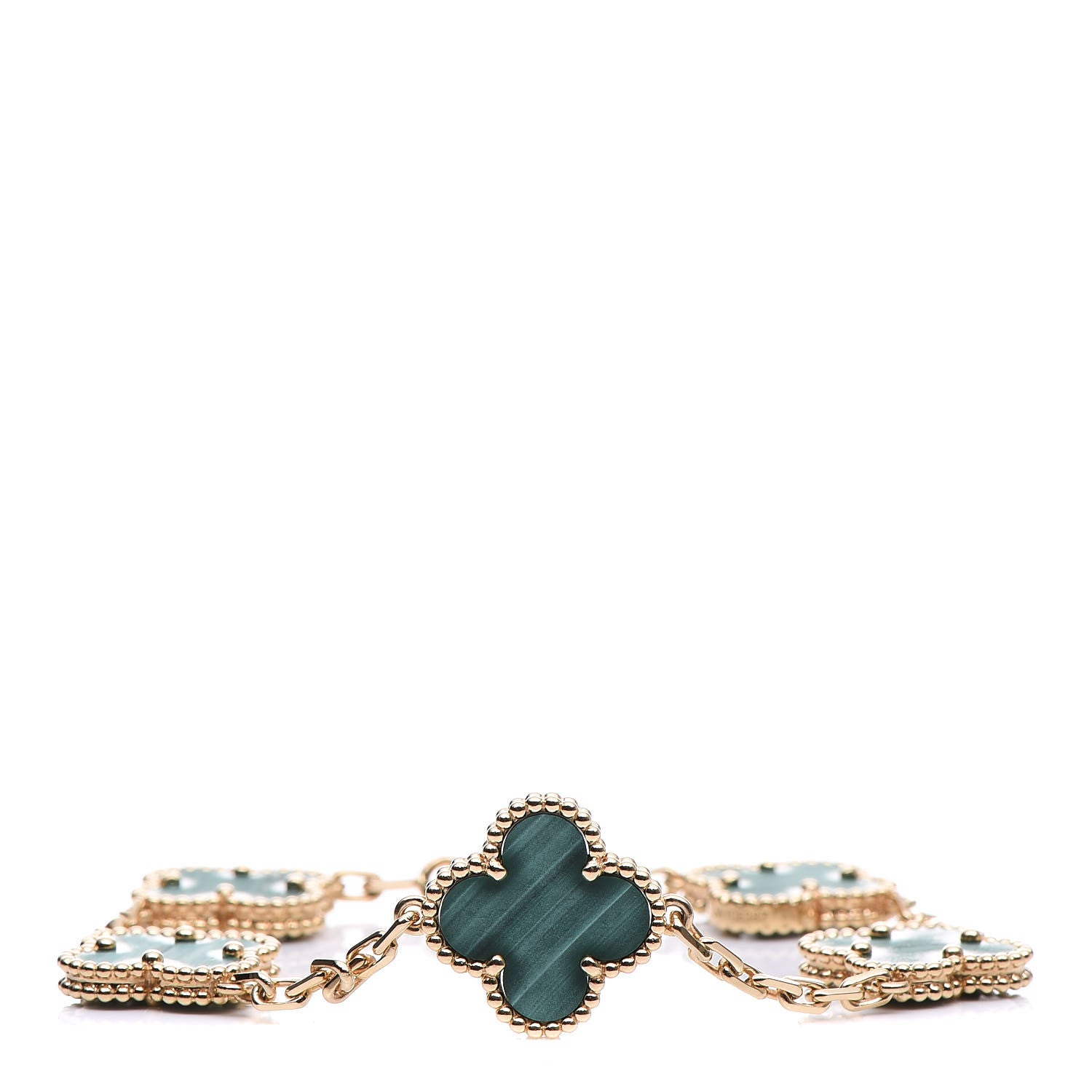 Van Cleef & Arpels 18K Yellow Gold Malachite 5 Motifs Vintage Alhambra Bracelet 1 of 8