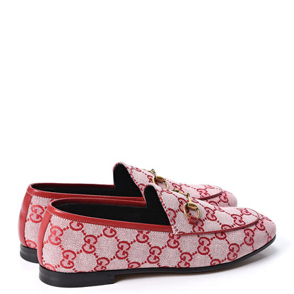 Gucci Canvas GG Monogram Horsebit Womens Jordaan Loafers 37 Gardenia Hibiscus Red 4 of 10