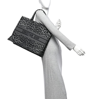 Christian Dior Canvas Mizza Embroidered Large Leopard Book Tote Grey 2 of 10