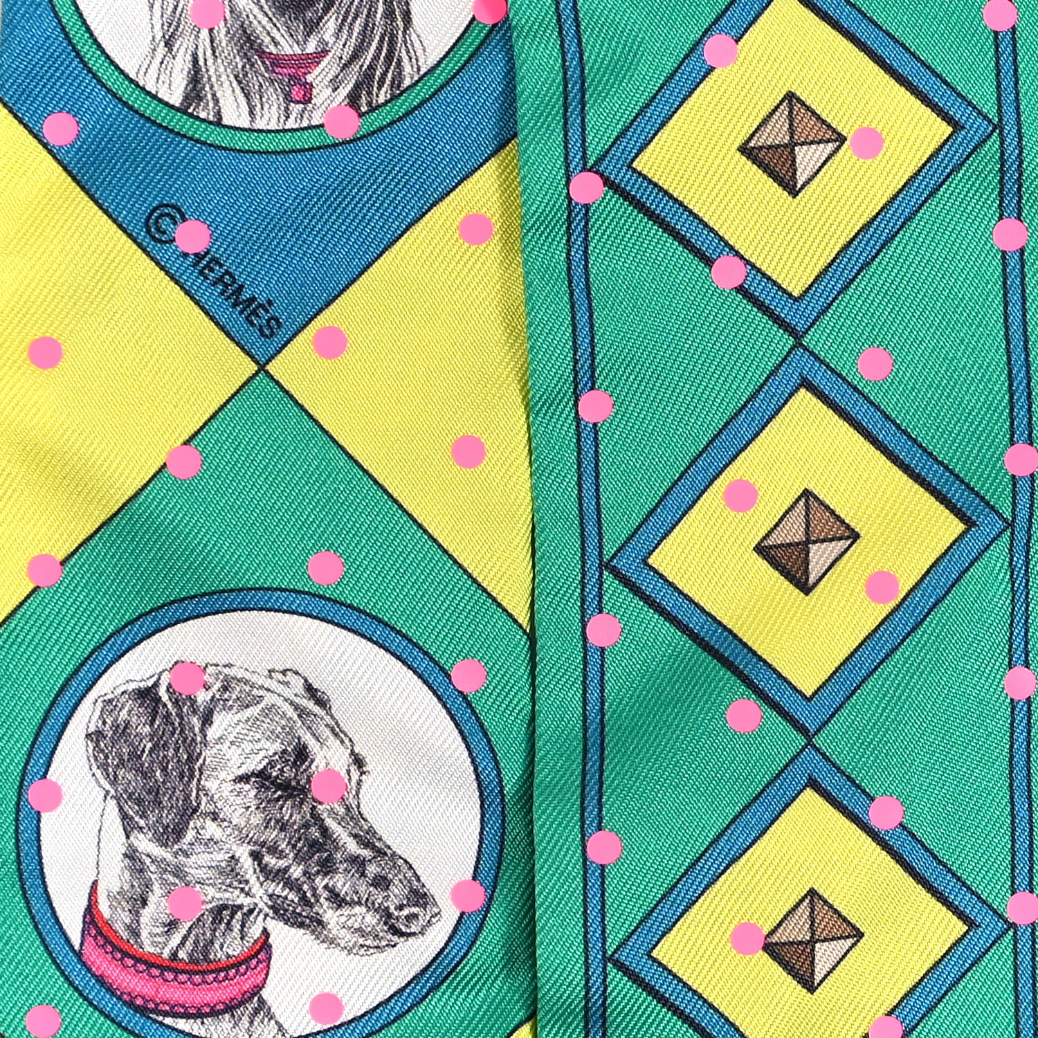 Hermes Silk Colliers Et Chiens Twilly Menthol Jaune Rose 4 of 4