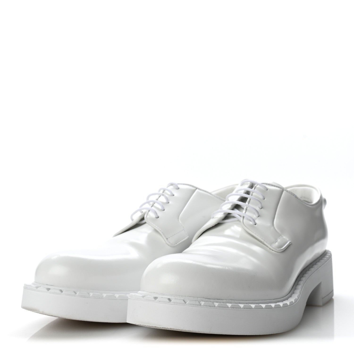 Prada Spazzolato Calzature Donna Triangle Logo 50mm Derby Loafers 38.5 White 38.5 White 4 of 10