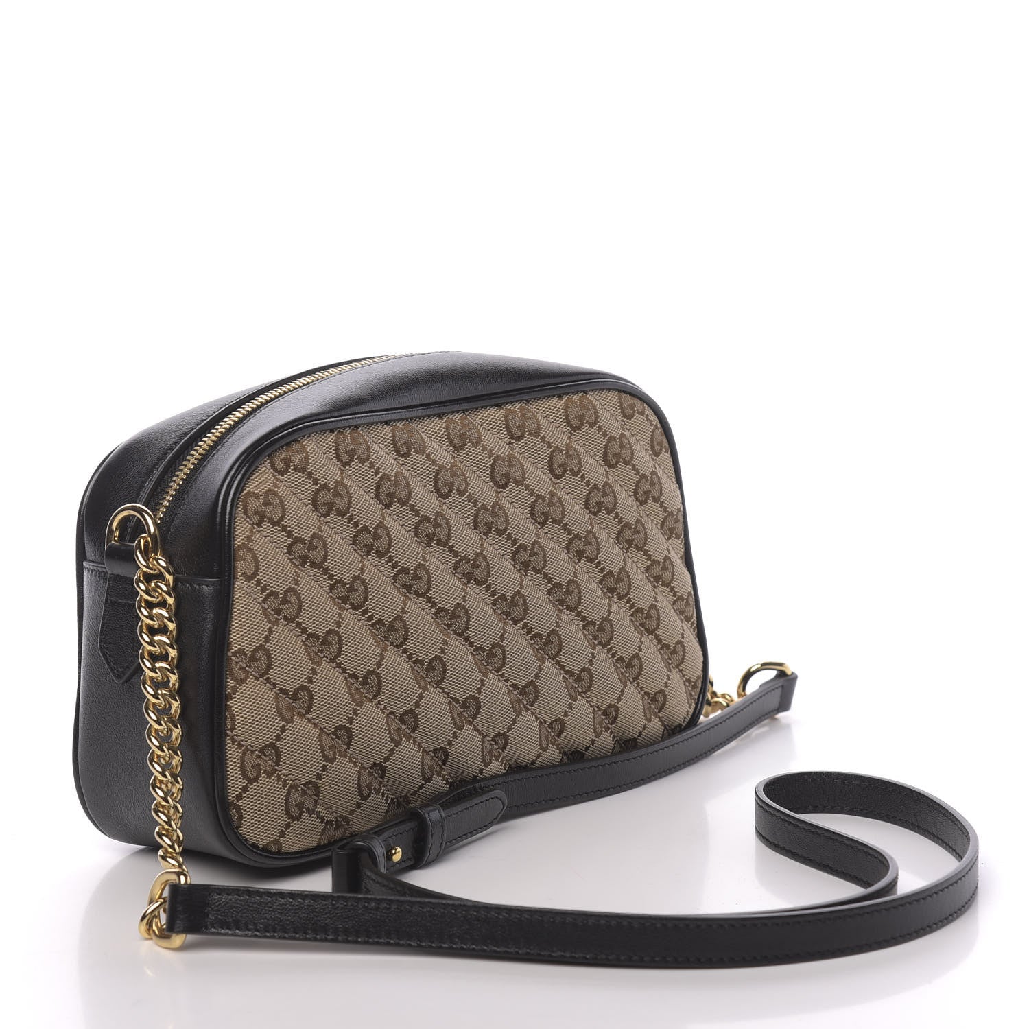 Gucci Monogram Matelasse Diagonal Small GG Marmont Chain Shoulder Bag Beige Black 3 of 10