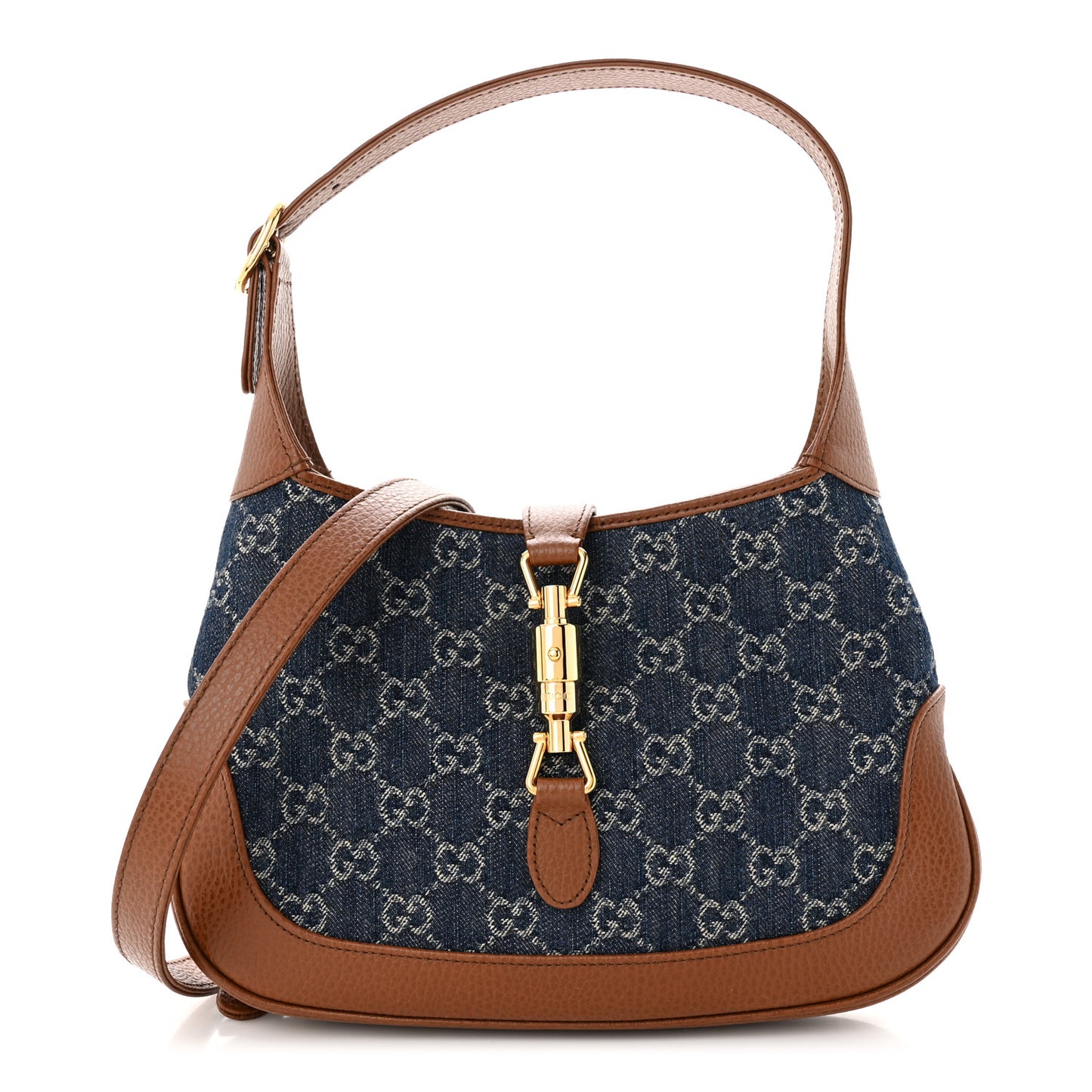 New Denim GG Monogram Calfskin Small Jackie 1961 Hobo Blue Tea Cuir