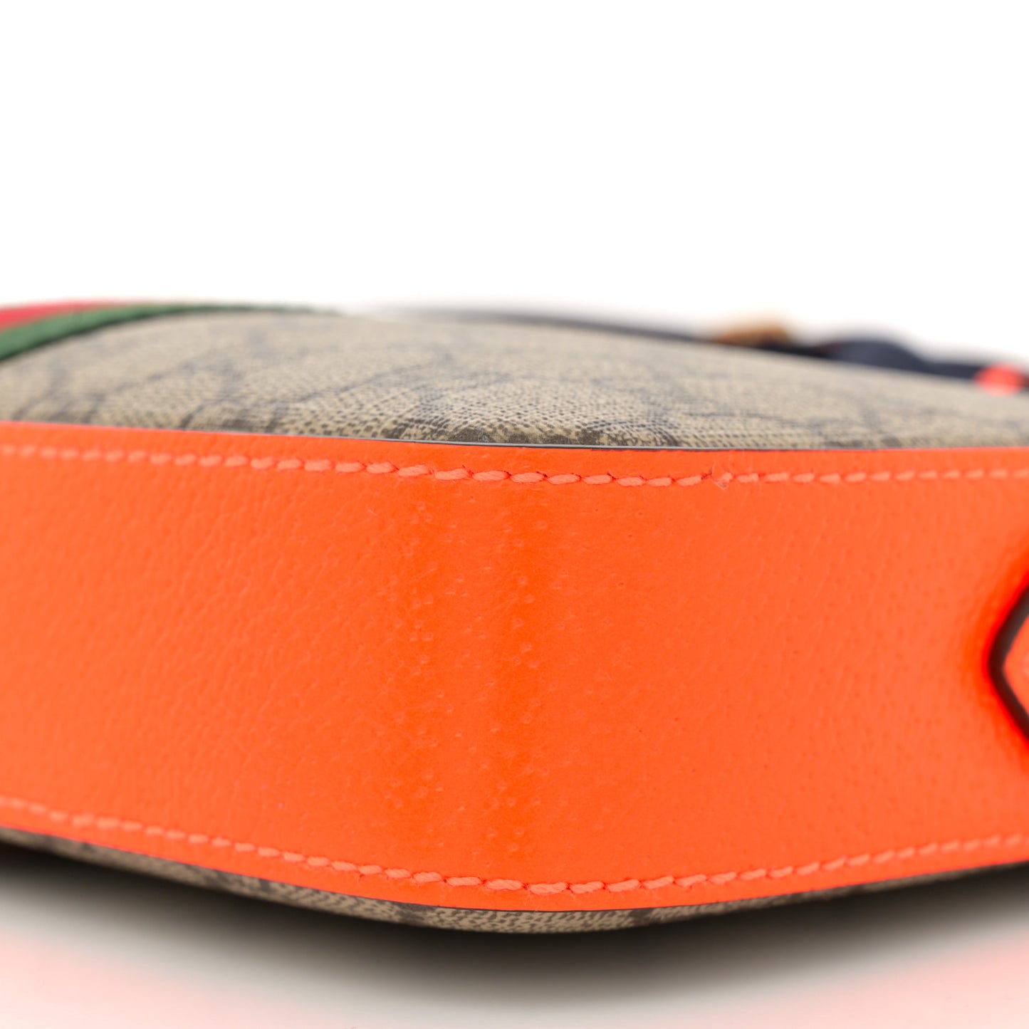 GG Supreme Monogram Textured Dollar Calfskin Web Ophidia Wristlet Shoulder Bag Beige Ebony Orange