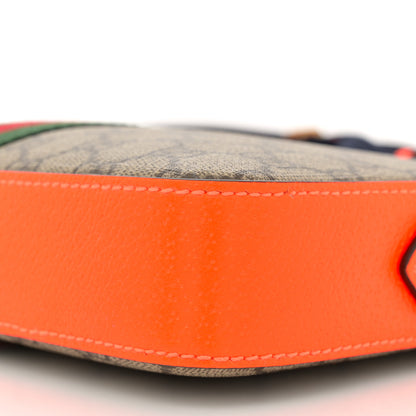 Gucci GG Supreme Monogram Textured Dollar Calfskin Web Ophidia Wristlet Shoulder Bag Beige Ebony Orange 10 of 11