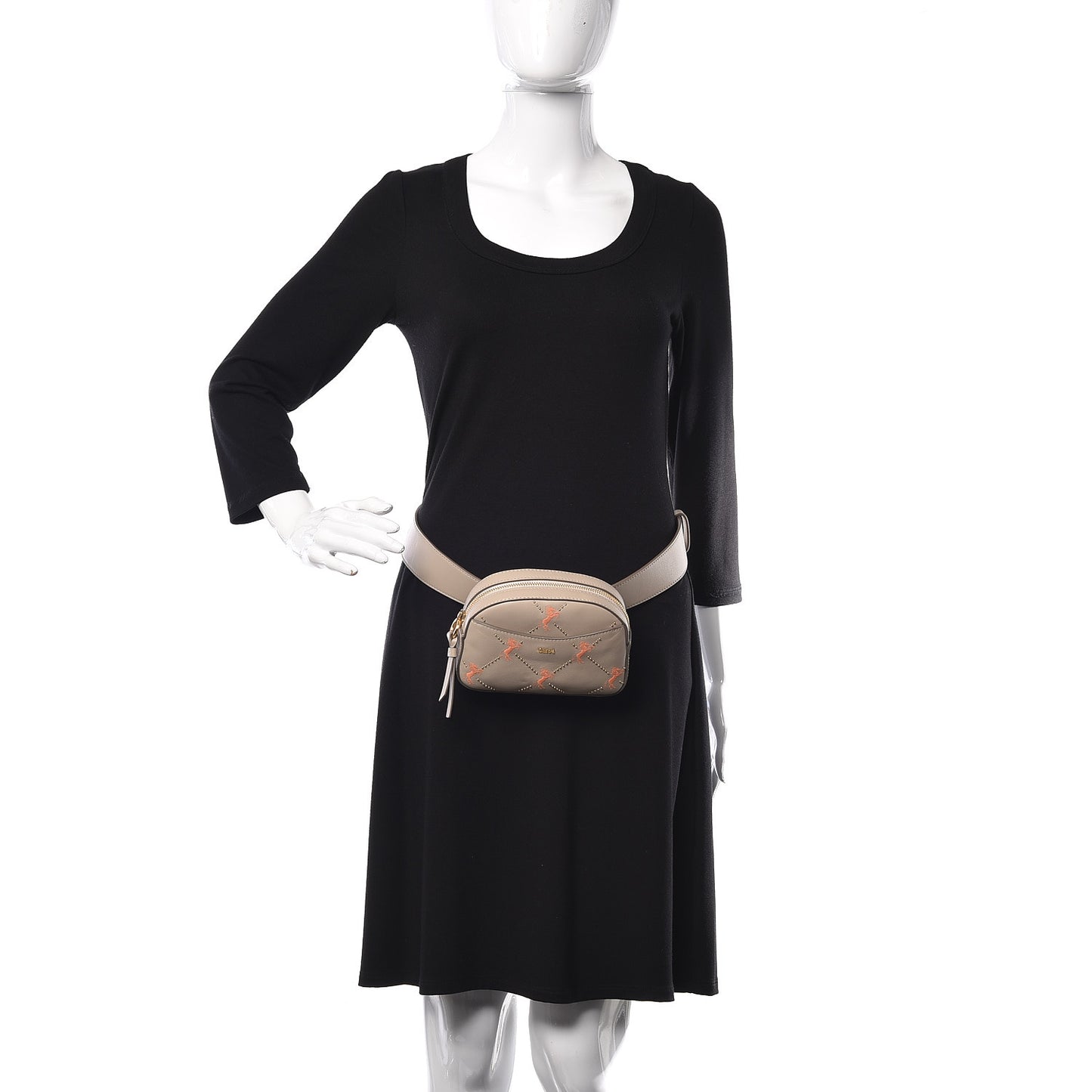 Smooth Calfskin Little Horses Embroidered Signature Belt Bag Pastel Grey