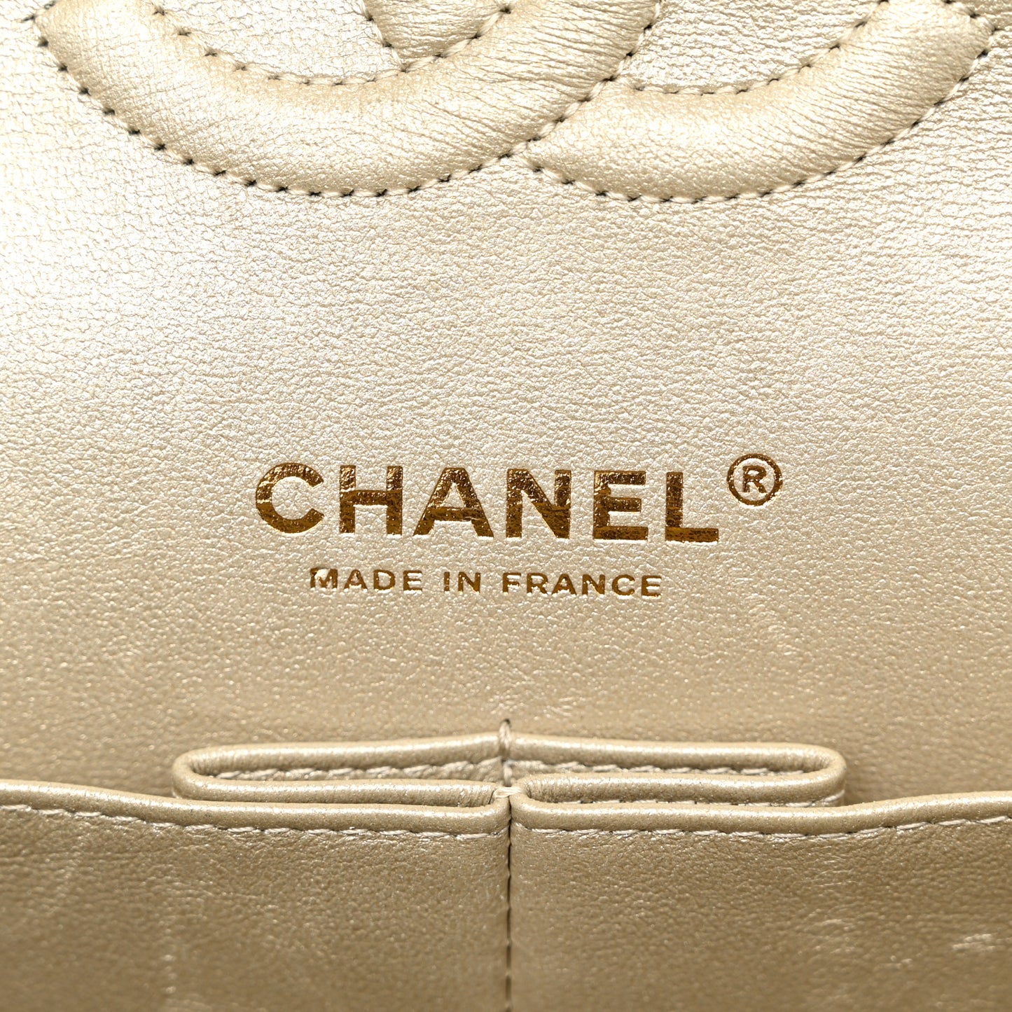 Metallic Lambskin Quilted Medium Double Flap Gold