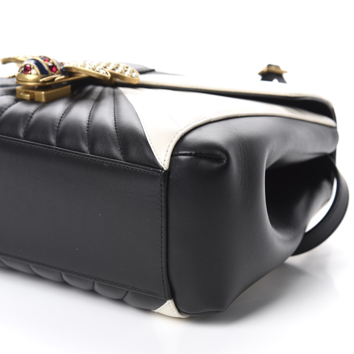 Calfskin Bamboo Trapuntata Queen Margaret Top Handle Bag Mystic White Black