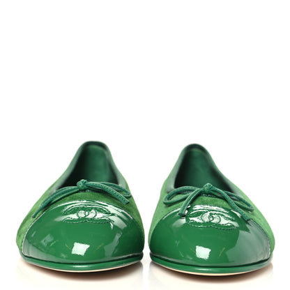 Chanel Suede Patent Cap Toe CC Ballerina Flats 37.5 Green 3 of 10