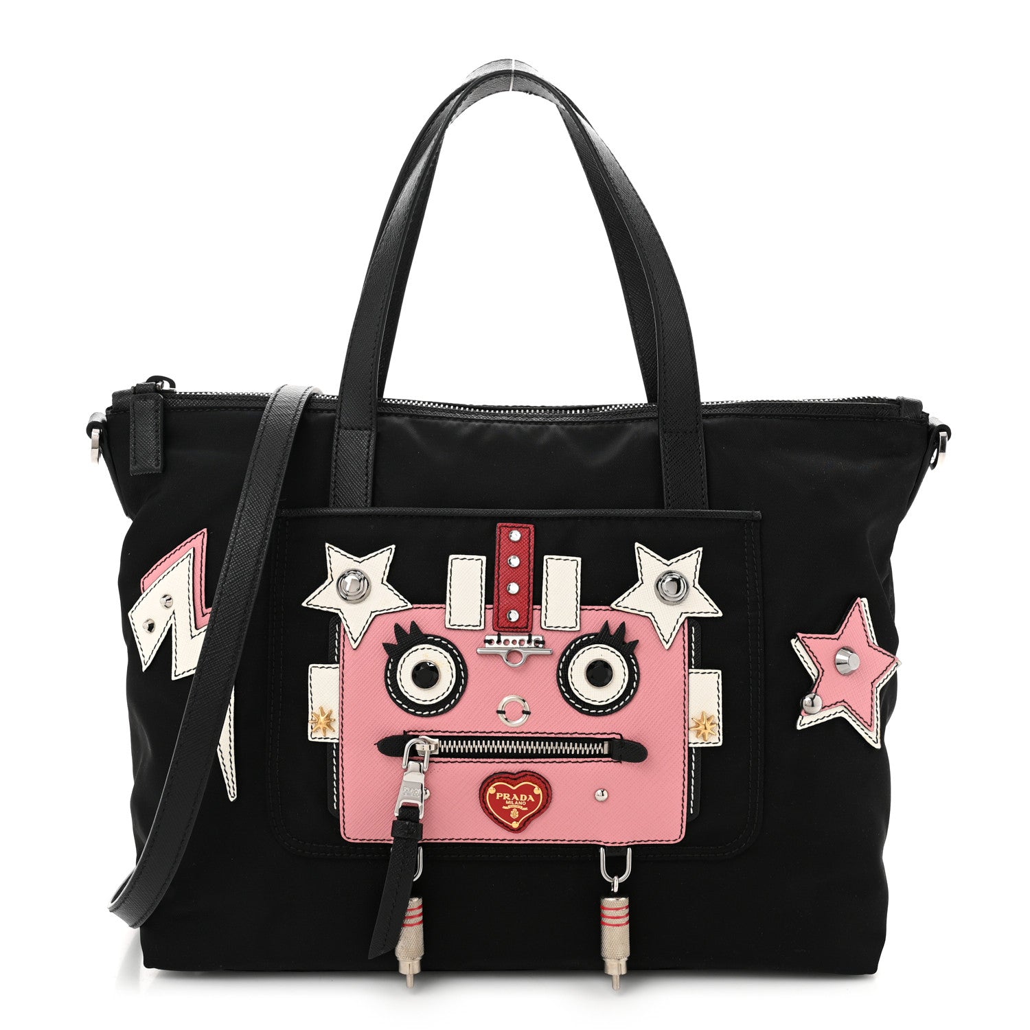 Prada Nylon Tessuto Saffiano Robot Tote Bag Black Petal 1 of 10