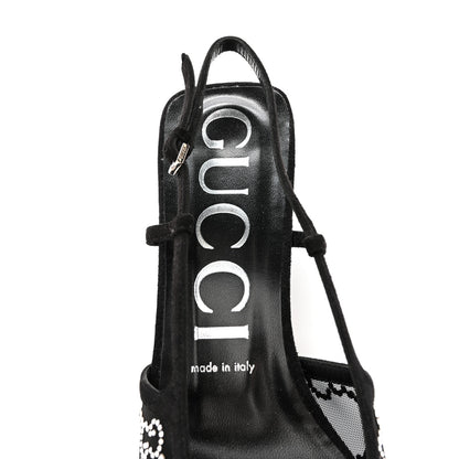 Gucci Tela Retino Kid Scamosciato Crystal GG Monogram Square G 35mm Slingback Pumps 39 Black 17 of 19