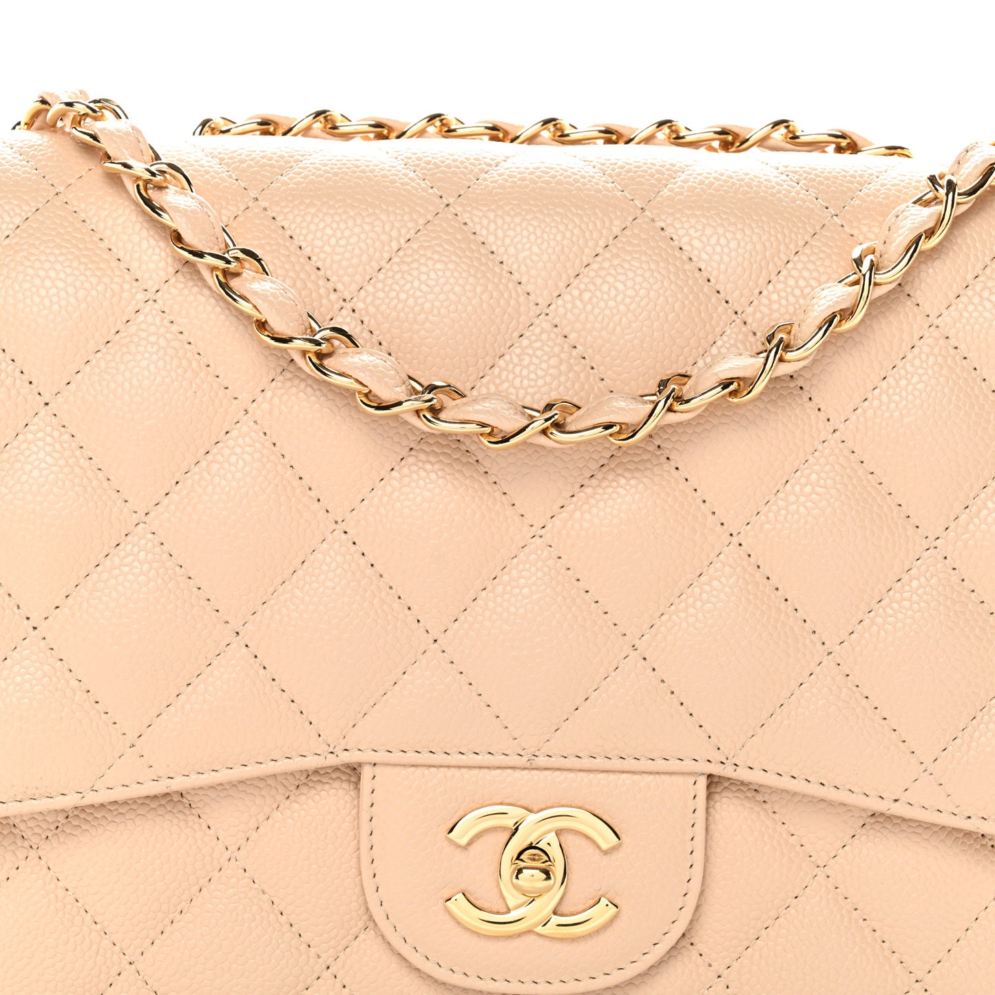 Caviar Quilted Jumbo Double Flap Light Beige