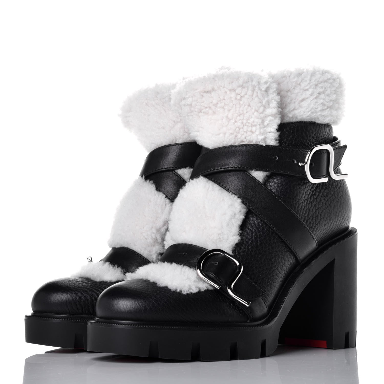 Christian Louboutin Calfskin Shearling Pole Chic 70 Booties 35 Nocturne Natural 3 of 8