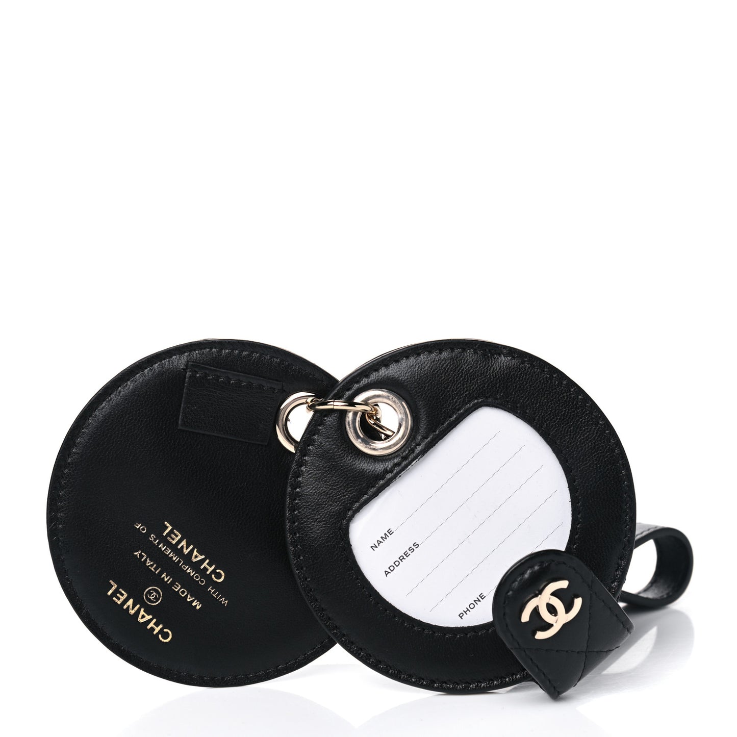 Lambskin Quilted Round Luggage Tag Black