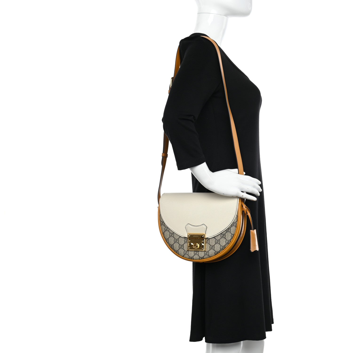 Gucci GG Supreme Monogram Calfskin Small Padlock Messenger Shoulder Bag Beige Mystic White Sun Oil 2 of 10