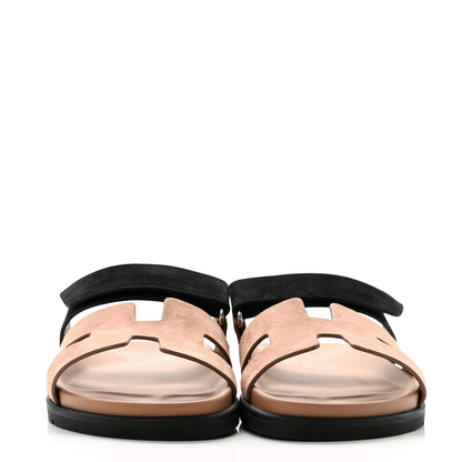 Hermes Suede Goatskin Womens Chypre Sandals 39 Rose Perle Black 2 of 9