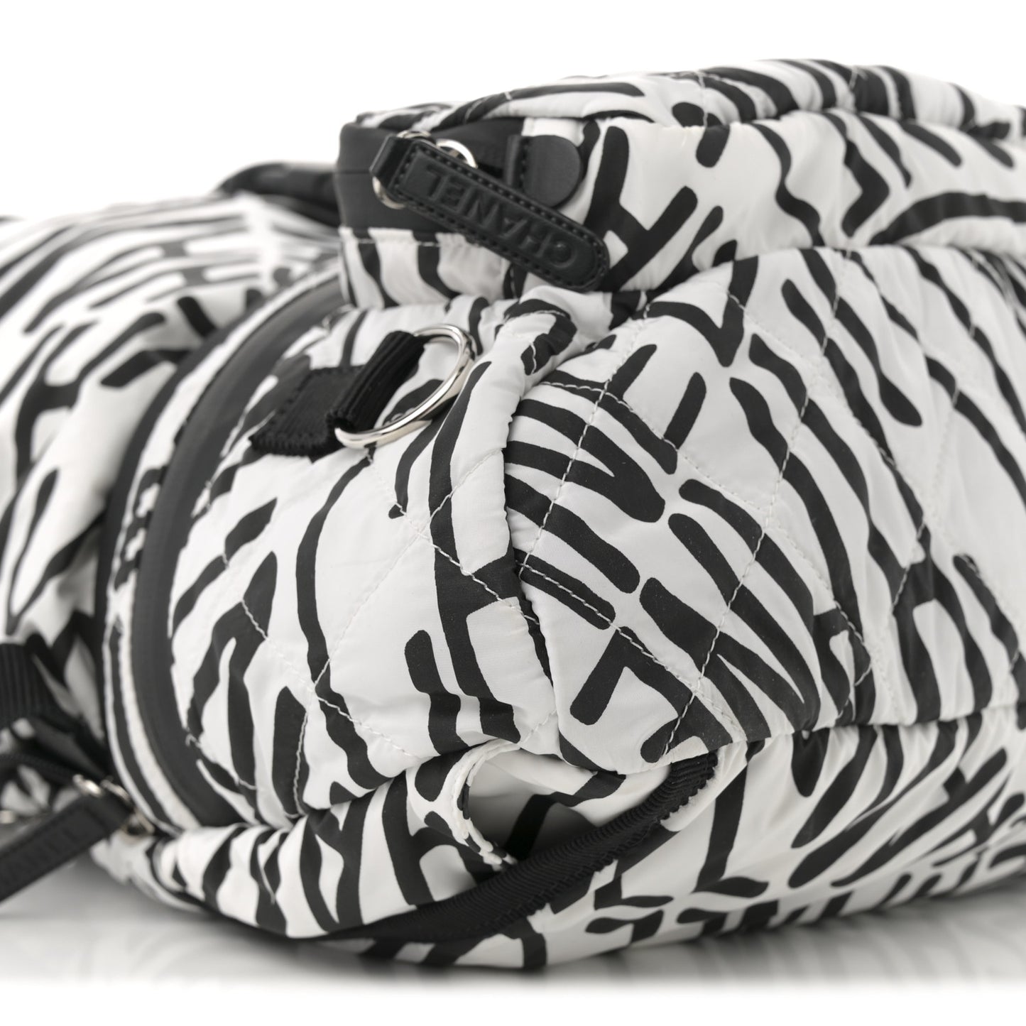Nylon Printed Quilted Coco Neige Convertible Backpack Black White