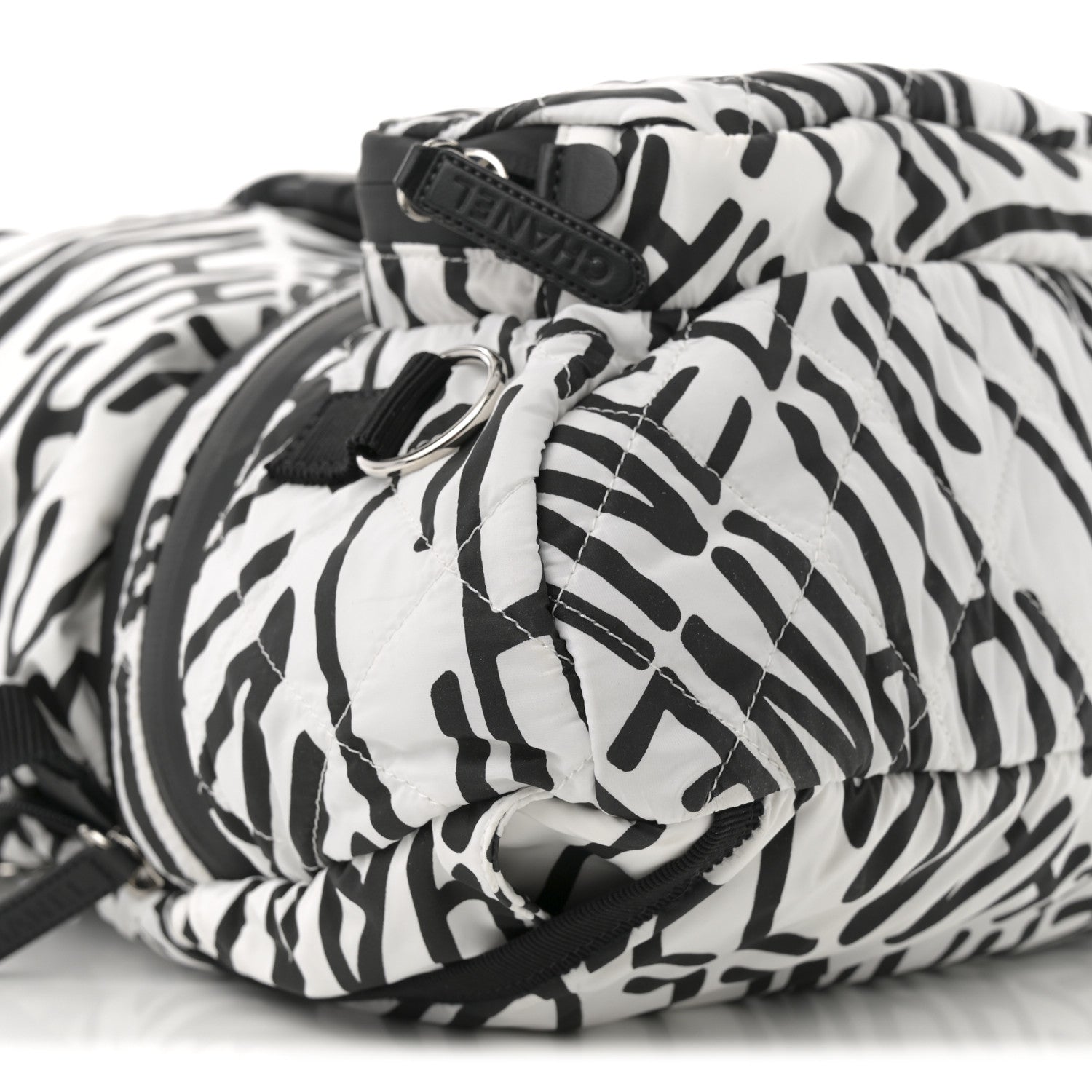 Chanel Nylon Printed Quilted Coco Neige Convertible Backpack Black White 18 of 25