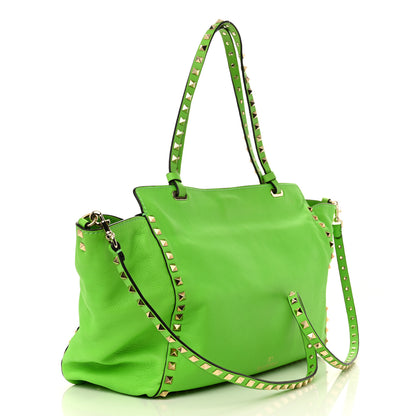Valentino Garavani Vitello Medium Rockstud Tote Green Fluo 3 of 18