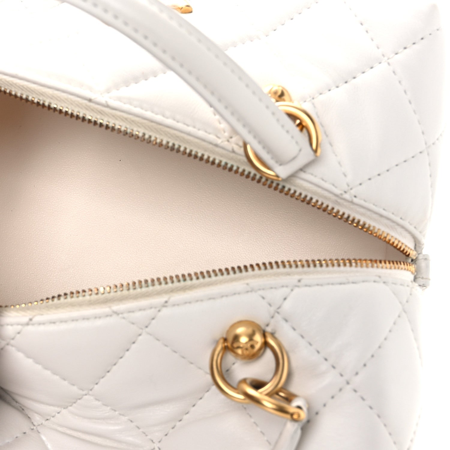 Chanel Calfskin Quilted Square Top Handle Vanity Case White 5 of 14