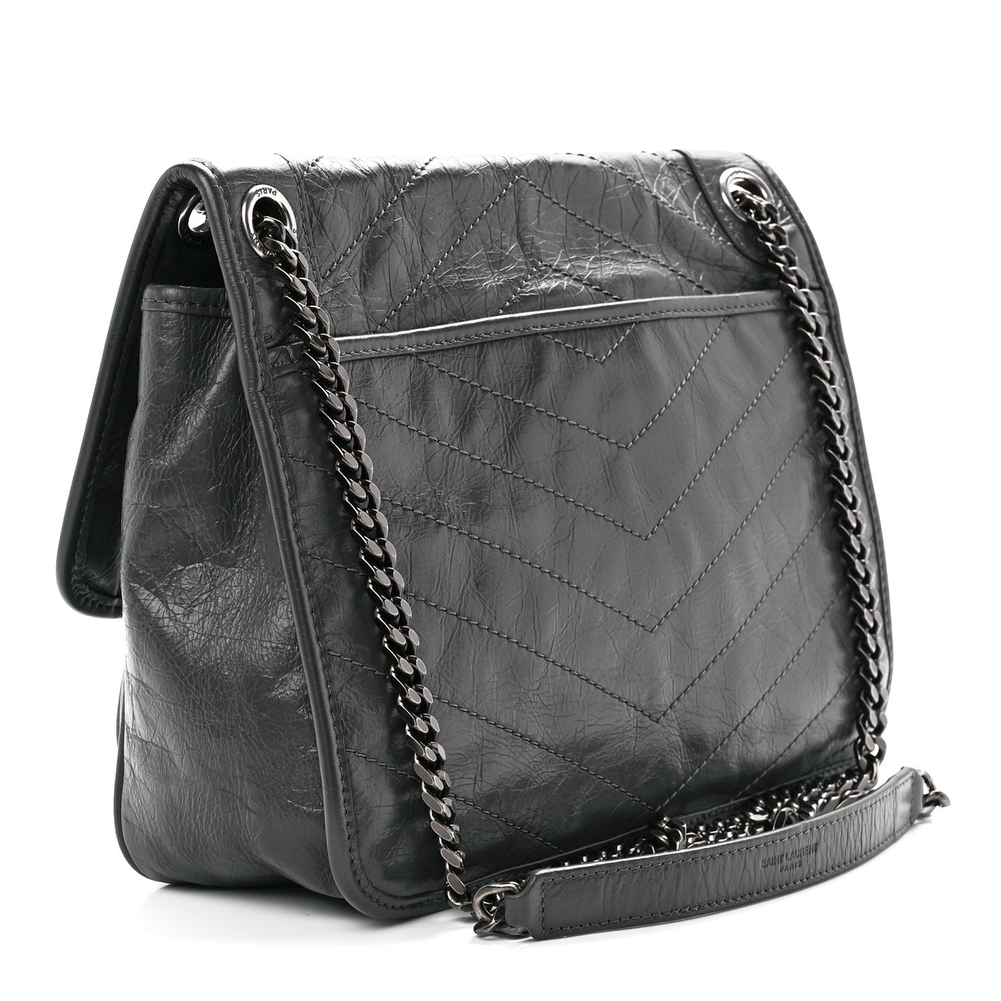 Crinkled Calfskin Matelasse Monogram Baby Niki Chain Satchel Storm