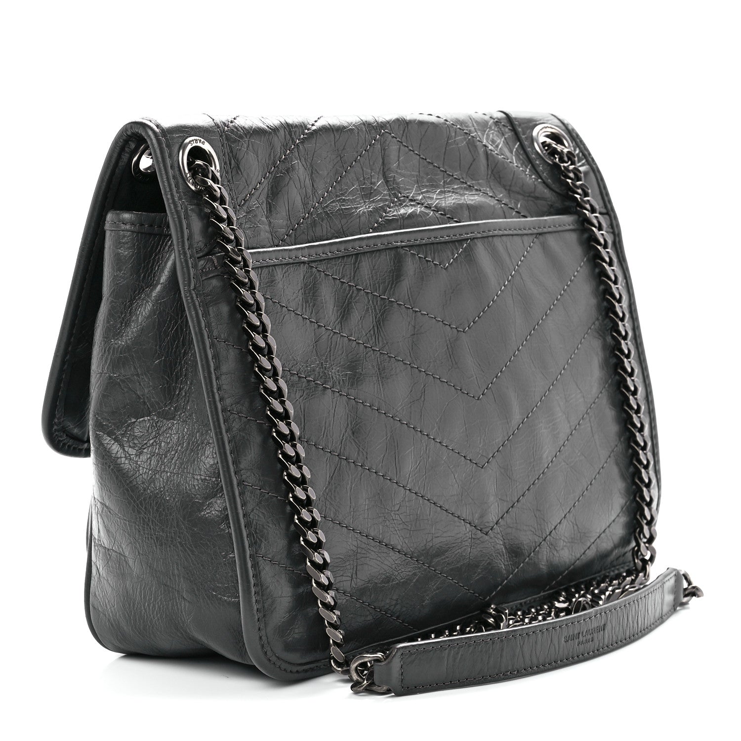 Saint Laurent Crinkled Calfskin Matelasse Monogram Baby Niki Chain Satchel Storm 3 of 11