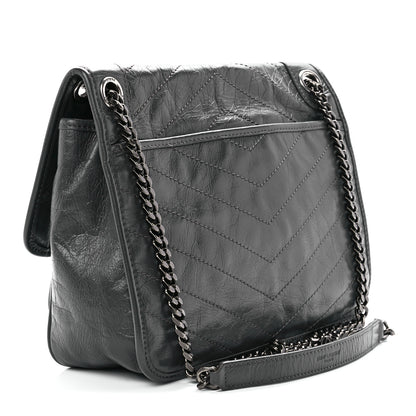Saint Laurent Crinkled Calfskin Matelasse Monogram Baby Niki Chain Satchel Storm 3 of 11