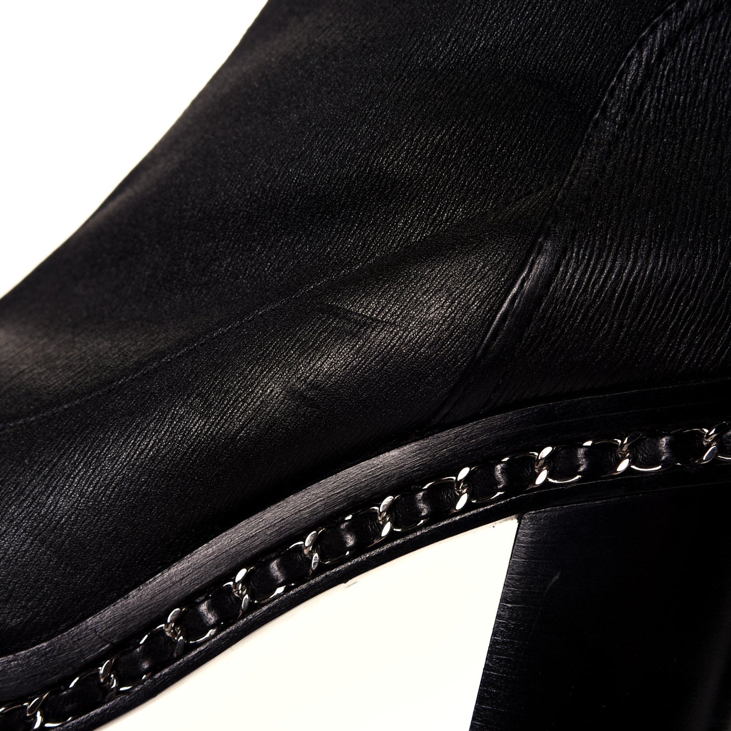 Fabric Grosgrain CC High Cap Toe Chain Boots 39.5 Black