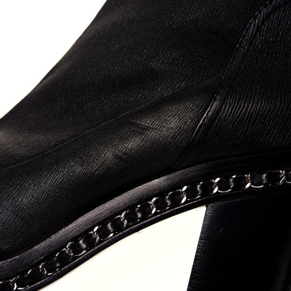 Chanel Fabric Grosgrain CC High Cap Toe Chain Boots 39.5 Black 7 of 7