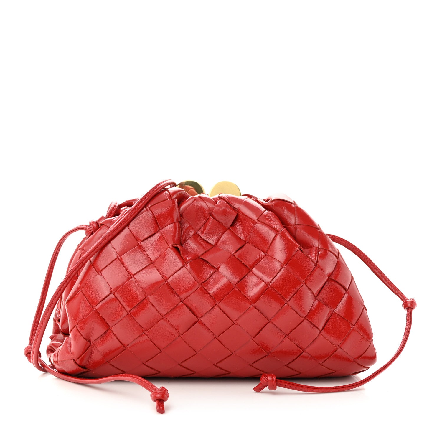 Bottega Veneta Patent Intrecciato The Mini Kiss Lock Pouch Candy Apple 1 of 9